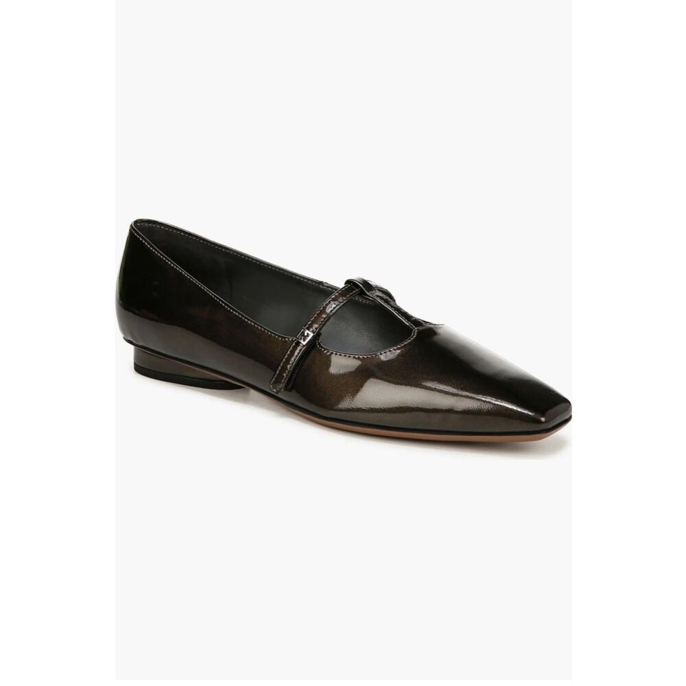 NIB Franco Sarto Carmela Square Toe Mary Jane Flat Gunmetal Grey Patent 7 EU 37